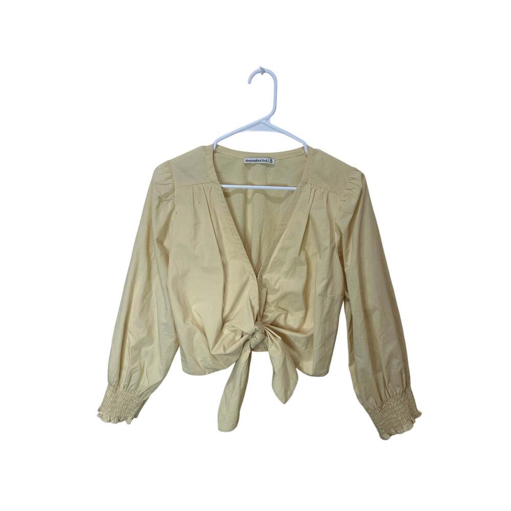 Abercrombie & Fitch Sz M Butter Yellow Babydoll Longsleeve Tie Top Puff Sleeve